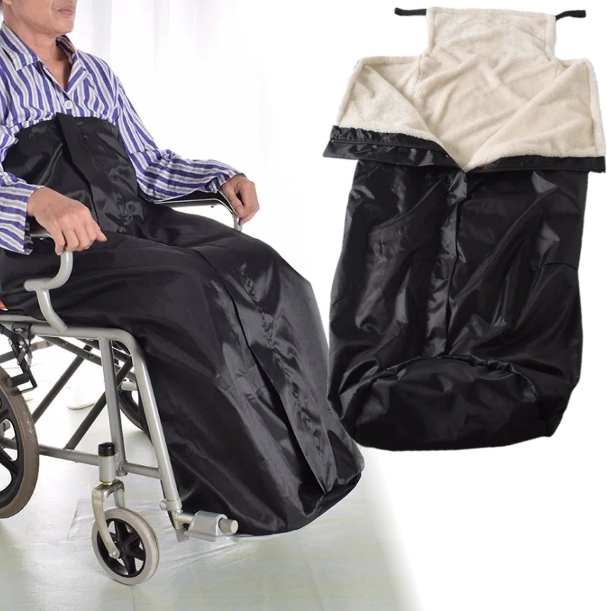 Goedkoopste Premium rolstoelhoes met bont fleece waterdicht deken voetenzak - rolstoelkussen scootmobiel beenwarmer senioren - rolstoel