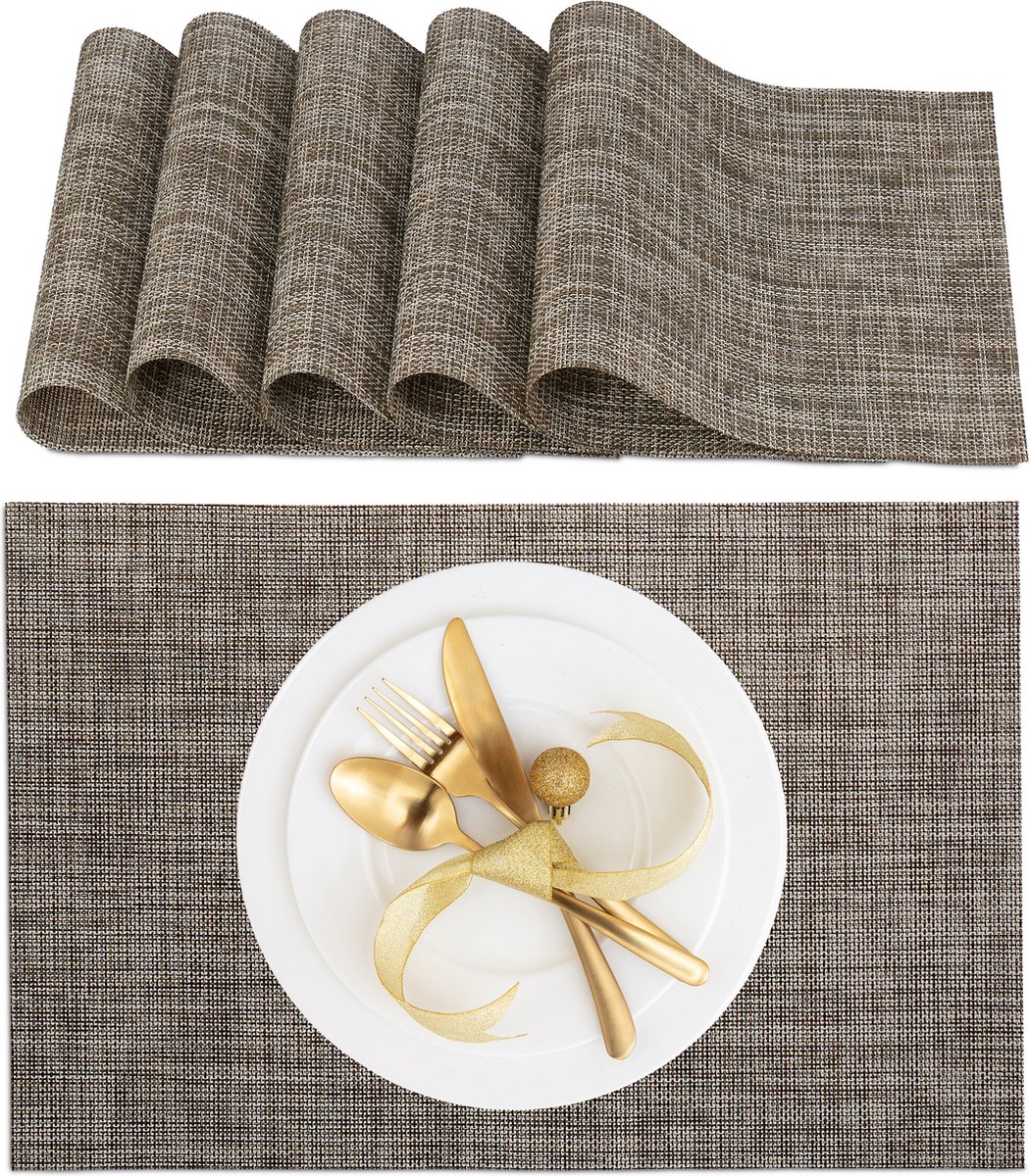 placemat set van 6 - 45x30 cm - afwasbaar - hittebestendig - onderlegger - bruin