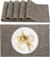 Relaxdays placemats - set van 6 - tafelonderleggers - tafelmatjes - geweven - afwasbaar - bruin