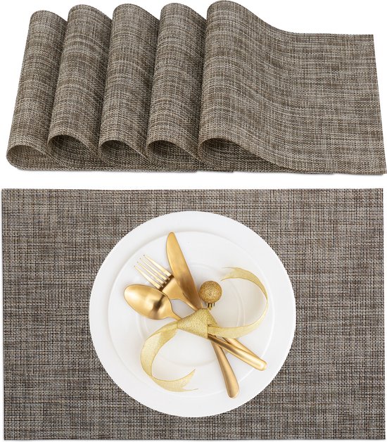 Sets de table Relaxdays - lot de 6 - sets de table - sets de table - tissés - lavables - marron