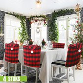 Allernieuwste.nl® 4 Stuks geruite Kerst Stoelhoezen - Kerstmuts Stoel Decoratie - Kerstmis Diner Stoelversiering Cover - Rugleuninghoes Stoelhoes - 60x50cm Zwart-Rood