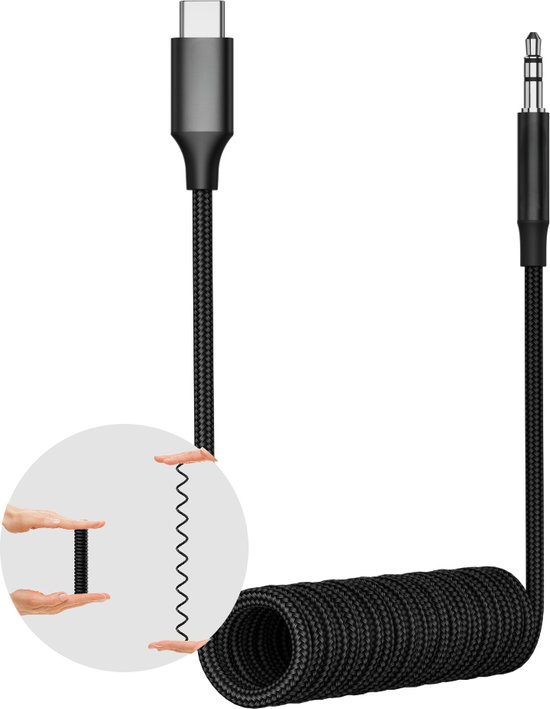 Aux naar USB C Kabel - Uitrekbaar tot 1.5M - Geschikt voor Samsung