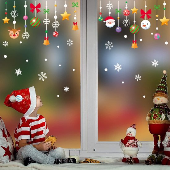 Etopgo Kerstraamstickers Zelfklevend, 10 Vellen 119 Stuks Kerst Winter Huis Raamstickers Herbruikbaar, Statisch Hechtende PVC Kerstdecoratie Stickers, voor Kerstdecoratie