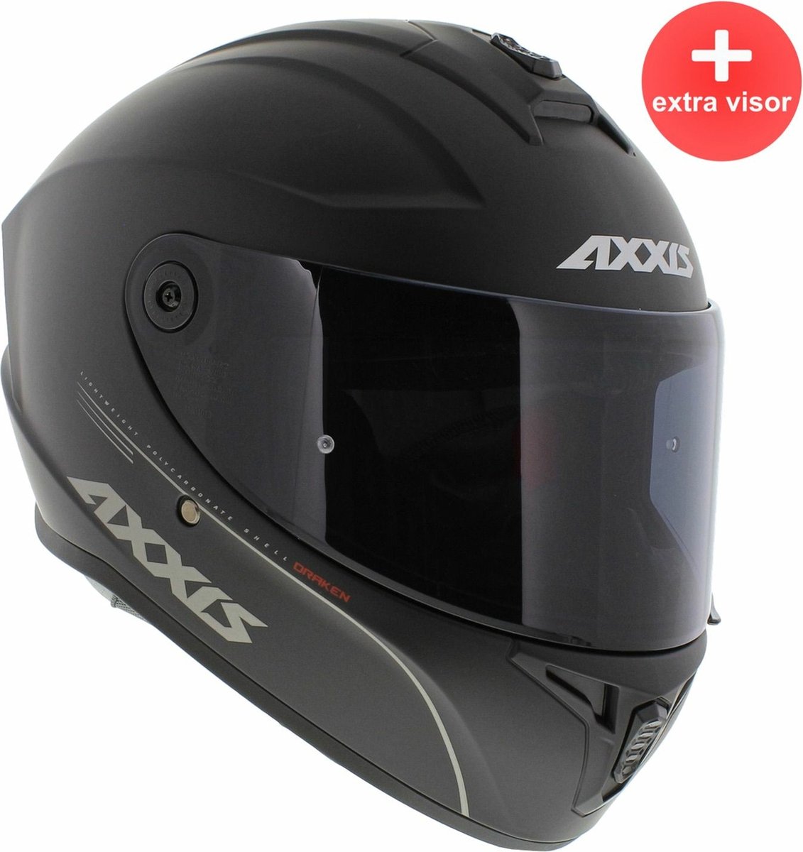 Axxis Draken S integraal helm solid mat zwart XXL + extra (donker) vizier in de doos!