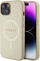 Guess Saffiano Back Case (MagSafe Compatible) - Geschikt voor Apple iPhone 15 Plus (6.7") - Goud