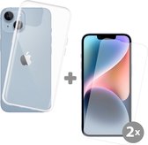 Cazy 2x Tempered Glass Screenprotector + Soft TPU Hoesje geschikt voor iPhone 14 - Flexibel hoesje - Vervaardigd uit TPU materiaal - Transparant