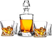 Ensemble verres à whisky et carafe, carafe de 800 ml avec 4 verres en cristal sans plomb de 300 ml, cadeau de Noël, joli coffret cadeau de 5 pièces, transparent.
