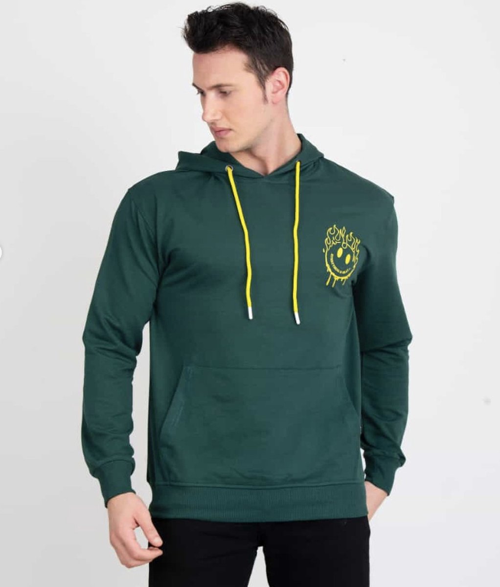 Heren Slim fit Hoodie- Maat XXL - Groen/ Geel