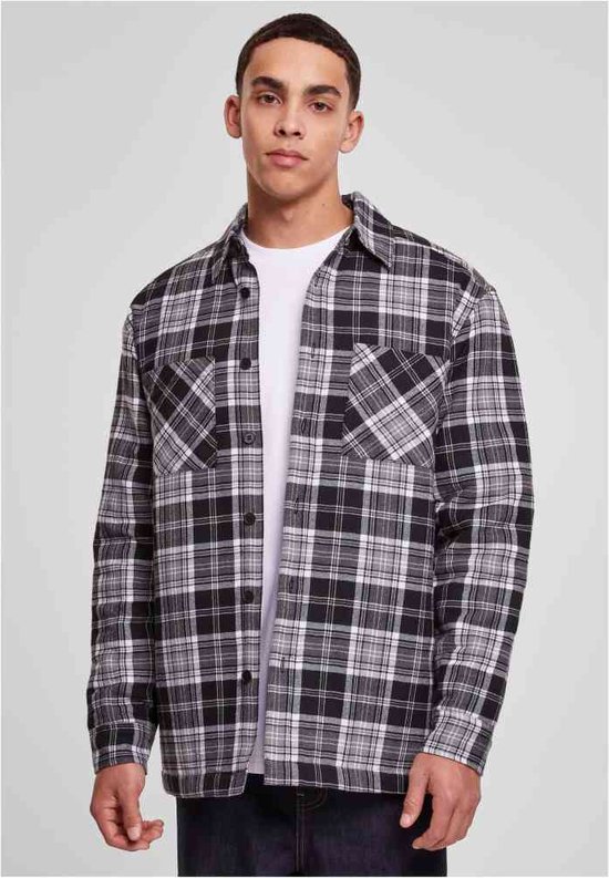 Urban Classics - Padded Checked Shirt Jacket Overhemd - 3XL - Zwart/Wit