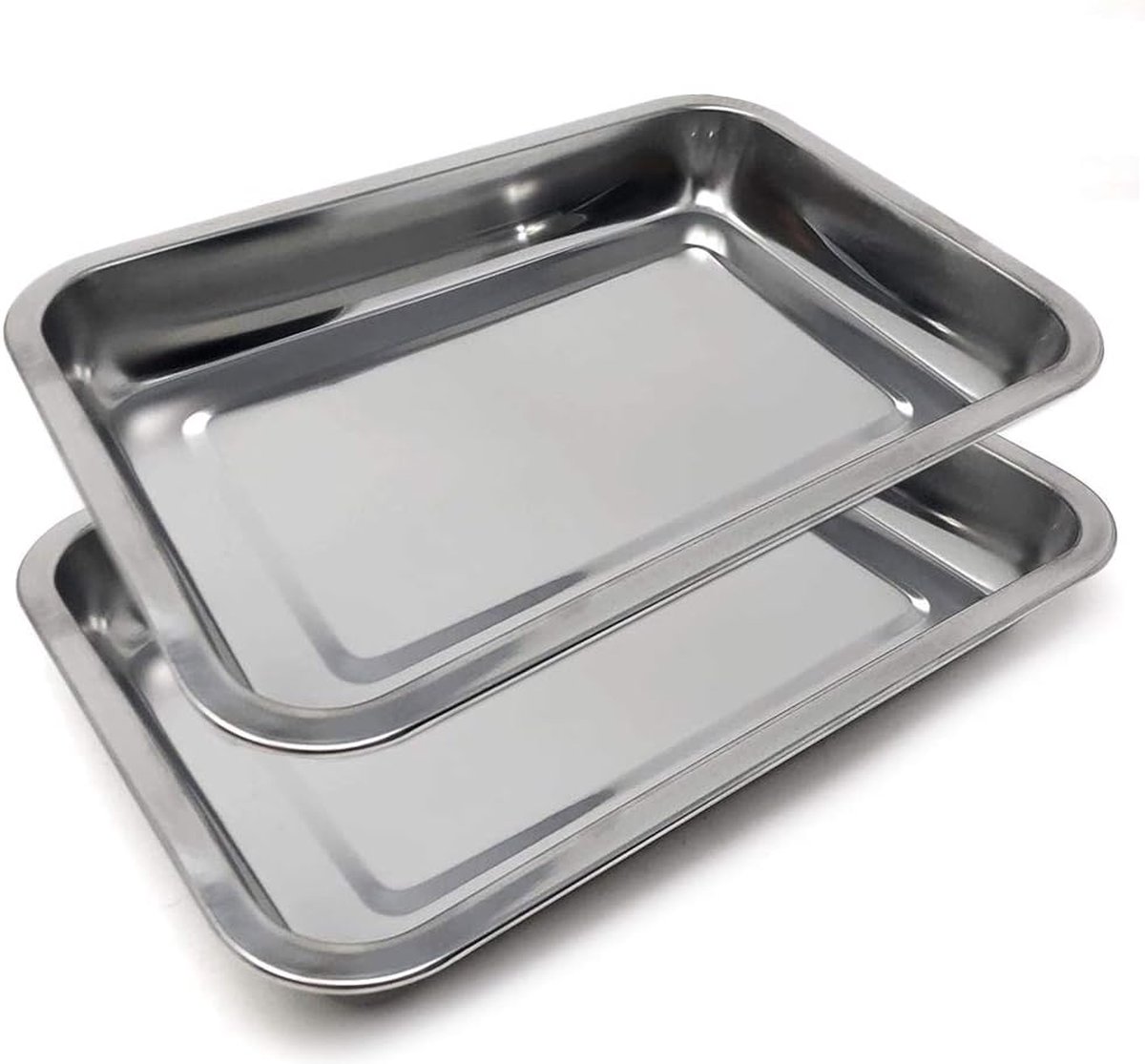 Rechthoekige Serveerlade - Roestvrij staal - Zilver - 40 x 30 cm - Set van 2
