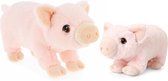 Keel Toys pluche varkens knuffeldieren - roze - staand - 18 en 28 cm - set van 2 stuks