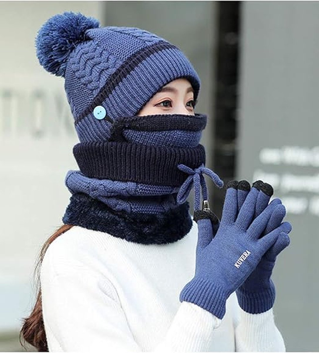 Ensemble 4 En 1 Bonnet Écharpe Gants Chaussettes Tricoté Femme Homme - Doublure Polaire Chaude Pour Hiver Ski Et Sports