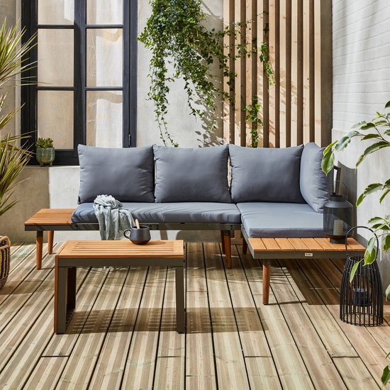 sweeek - Salon modulable, sao paulo, aluminium et acacia, 4 places 140 x 68 x 65cm