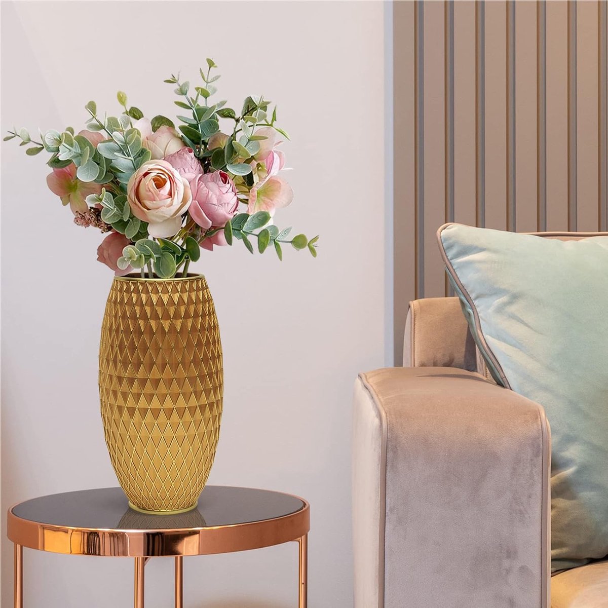 Creativiteit vazendecoratie, moderne vaas, standbeeld, sieradenstandaard, bloempot, kunstversiering, huisdecoratie, bloemenvazen voor pampasgras, woonkamer, slaapkamer (goud