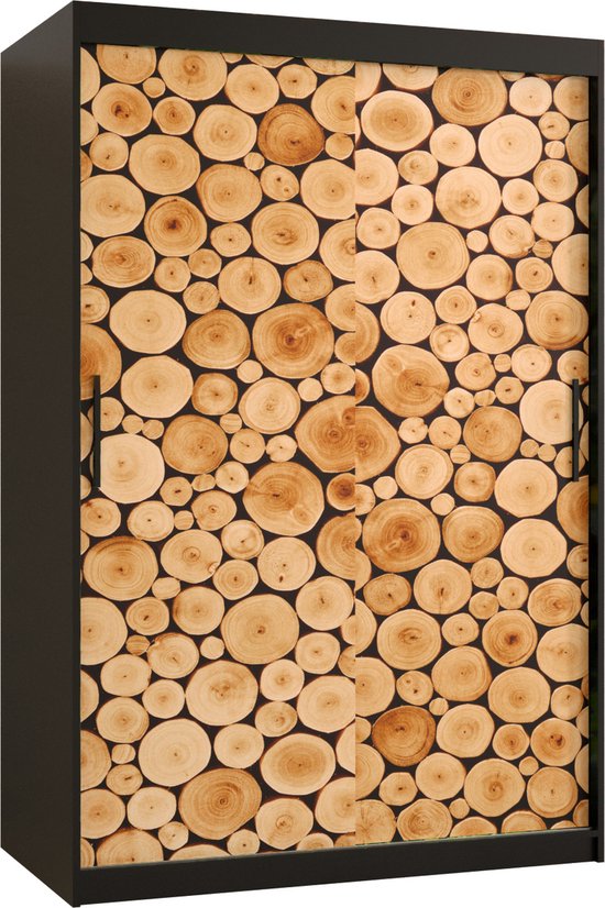 Zweefdeurkast Kledingkast met 2 schuifdeuren Garderobekast slaapkamerkast Kledingstang met planken (LxHxP): 120x200x60 cm - Senna I (Zwart, 120) met lades