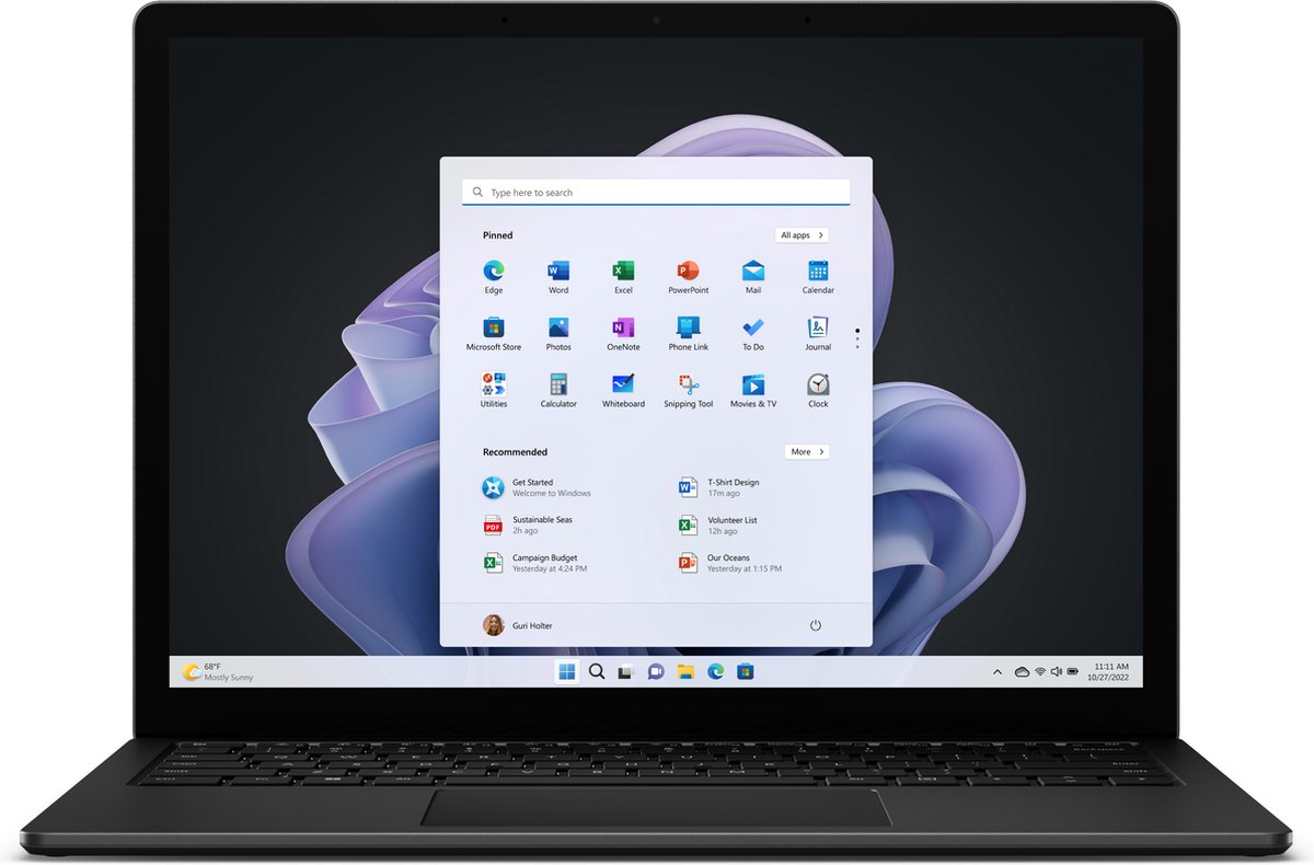 Microsoft Surface Laptop 5 i5-1245U Notebook 34,3 cm (13.5") Touchscreen Intel® Core™ i5 8 GB LPDDR5x-SDRAM 512 GB SSD Wi-Fi 6 (802.11ax) Windows 11 Pro Zwart