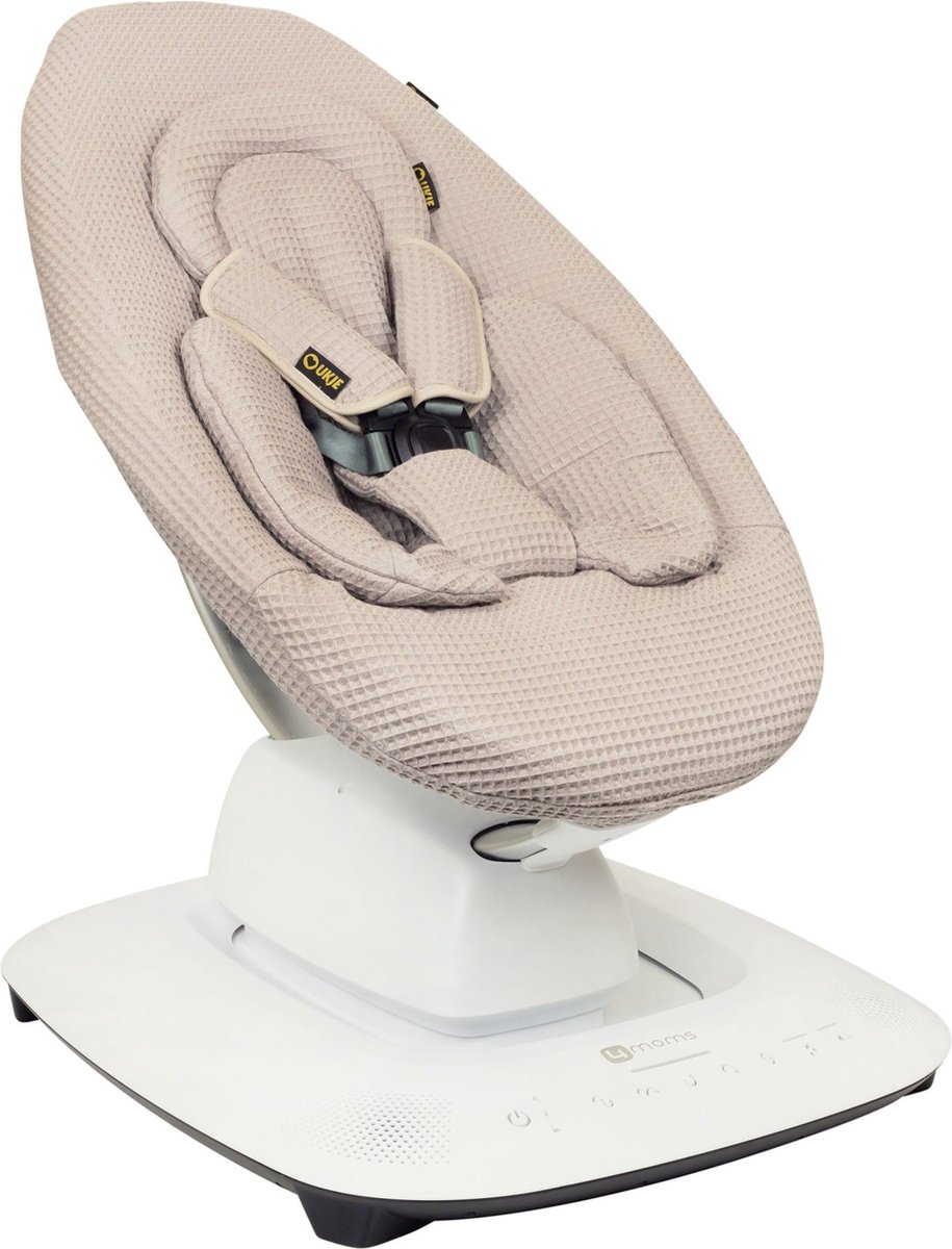 Ukje Verkleinkussen geschikt voor 4Moms Mamaroo 5 Rockaroo Wipstoel - Newborn Insert - Dubbelzijdig - Makkelijk Wasbaar - Perfecte Pasvorm - Zacht Katoen - Beige Wafelstof – foto 3
