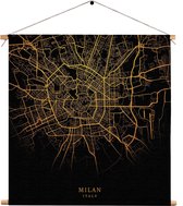 Textielposter Milan Milaan Plattegrond Zwart Geel Vierkant XXXL (120 X 120 CM) - Wandkleed - Wanddoek - Wanddecoratie