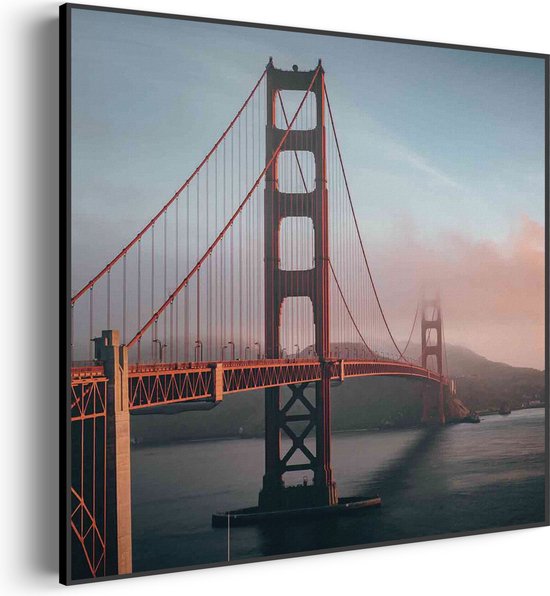 Akoestisch Schilderij Golden Gate Bridge San Francisco Vierkant Basic XXL (140 X 140 CM) - Akoestisch paneel - Akoestische Panelen - Akoestische wanddecoratie - Akoestisch wandpaneel