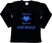 Brugge Kinder t-shirt Lange Mouw | "Mijn hart klopt voor CLUB BRUGGE | Verjaardagkado | verjaardag kado | grappig | jarig | Brugge | CLUB BRUGGE | cadeau | Cadeau | Zwart/blauw | Maat 68