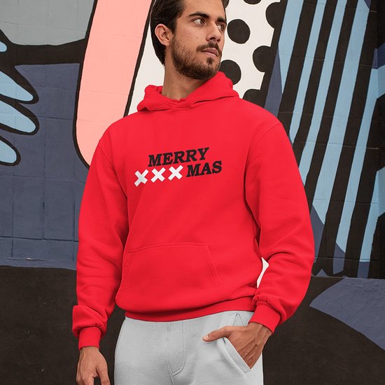 Amsterdam Noël Hoodie Red Merry XXXmas - Taille 3XL - Coupe unisexe - Costumes de Noël pour femmes et hommes