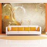 Fotobehangkoning - Behang - Vliesbehang - Fotobehang Gouden Versiering - Abstract Goud - Luxe - Hotel Chique - Gold leaf - 350 x 245 cm