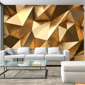 Fotobehangkoning - Behang - Vliesbehang - Fotobehang Gouden 3D Geometrie - Golden Dome - 100 x 70 cm