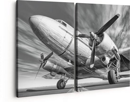 Artaza Canvas Schilderij Oud Vliegtuig Op De Landingsbaan - Foto Op Canvas - Canvas Print