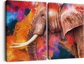 Artaza Canvas Schilderij Tweeluik Kleurrijke Olifant - Abstract - 180x120 - Groot - Foto Op Canvas - Canvas Print