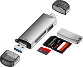 Multifunctionele 6-in-1 Geheugenkaartlezer - Geschikt voor USB-C, USB, Micro USB & Mini SD - Inclusief On-The-Go Functie - Geschikt voor Telefoon, Tablet en Computer