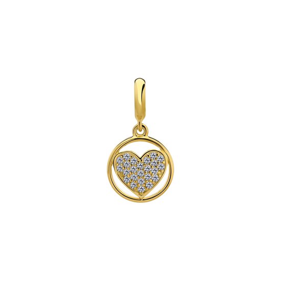 Lucardi Dames Zilveren goldplated hanger hartje in rondje - Hanger - 925 Zilver - Goudkleurig