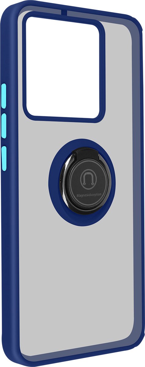 Avizar Hoesje Geschikt voor Xiaomi 13T Pro Ringrig Serie met Metalen Ringhouder, Blauw