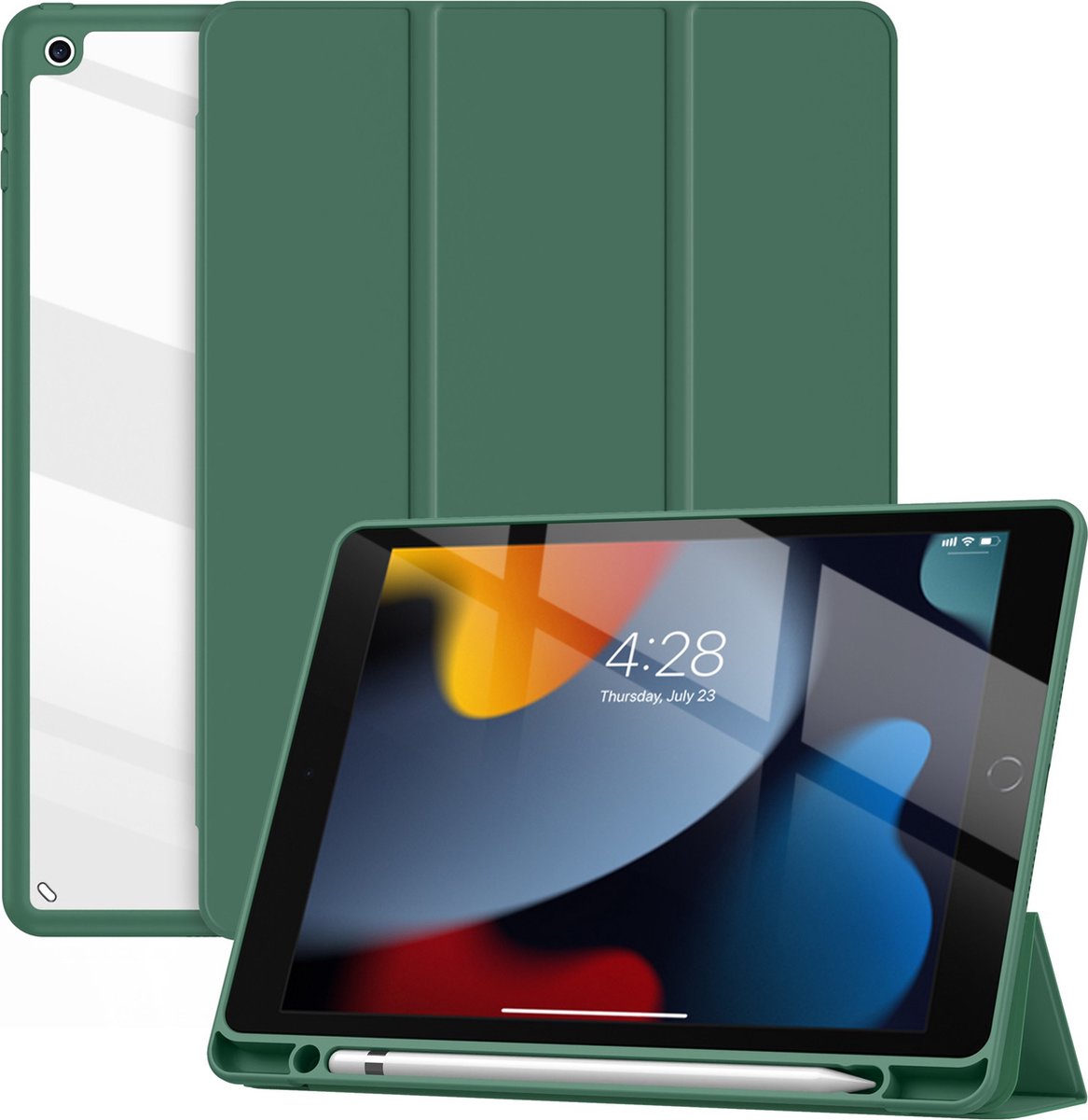 Geschikt Voor iPad Hoes 9/8/7 - 9e/8e/7e Generatie - 10.2 Inch - 2021/2020/2019 - Solidenz Hybrid Bookcase - Cover Met Autowake - Hoesje Met Pencil Houder - A2757 - A2777 - A2696 - Groen