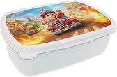 Broodtrommel Wit - Lunchbox Brandweer - Jongens - Kinderen - Auto - Brooddoos 18x12x6 cm - Brood lunch box - Broodtrommels voor kinderen en volwassenen