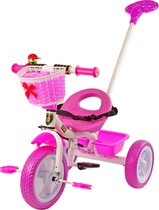 Driewieler - met duwstang en fietsmandje- 95x48x90cm - roze