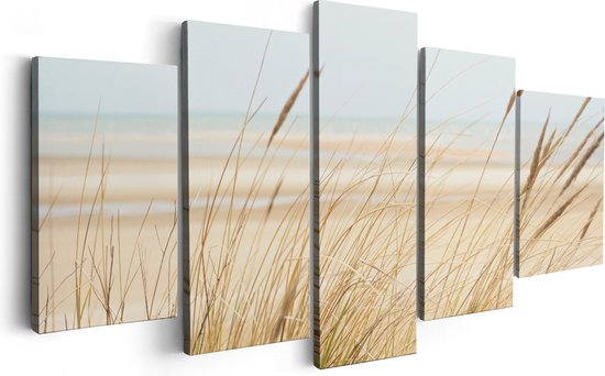 Artaza Canvas Schilderij Vijfluik Strand en Zee met Begroeiing - 100x50 - Foto Op Canvas - Canvas Print