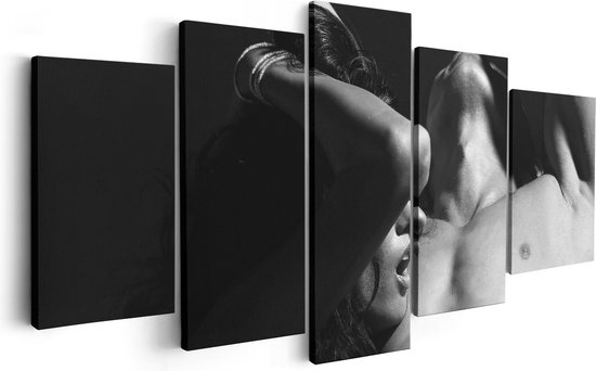 Artaza Canvas Schilderij Vijfluik Naakte Vrouw met Man - Liefde Koppel - Zwart Wit - 100x50 - Foto Op Canvas - Canvas Print