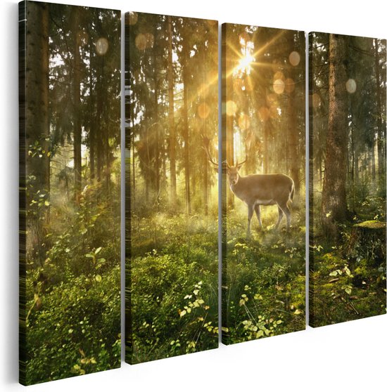 Artaza Tableau sur Toile Quadriptyque Cerf dans la forêt avec Soleil - 120x90 - Photo sur Toile - Impression sur Toile