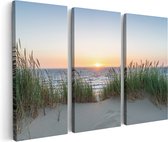 Artaza Canvas Schilderij Drieluik Zee vanuit Duinen met Zonsondergang - 120x80 - Foto Op Canvas - Canvas Print