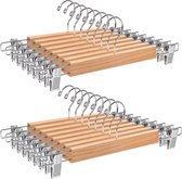 Pak van 20 naturel houten kleerhangers van 36 cm, robuuste en glanzende broekhangers voor broeken, korte broeken, rokken, sokken, ondergoed, met antislipclips en draaibare haken