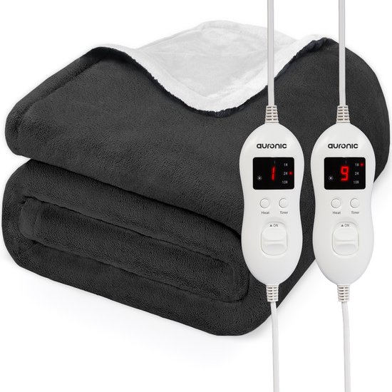 Auronic Elektrische Deken - Warmtedeken - 2 Persoons - 200x150 - Antraciet
