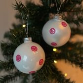 Smiley kerstballen - 2 stuks - 8cm - The Pink Christmas Smiles