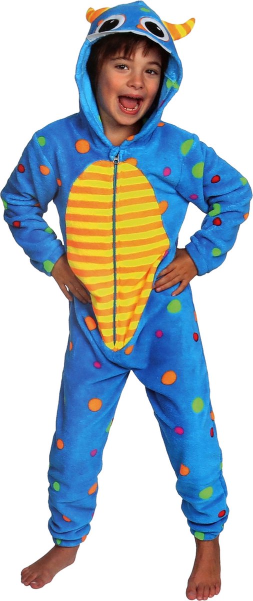 Kleine Monster Polar Fleece Eendelige Pyjama met Stippen, Kinder Onesie met Capuchon