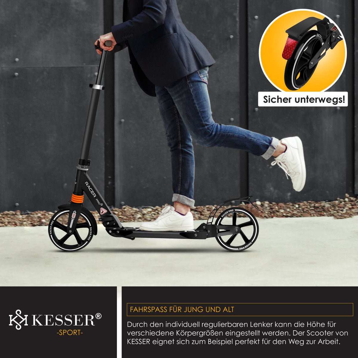 KESSER Kinderstep – Opvouwbare Stuntscooter Met XXL-wielen, Anti-slip, Verstelbaar Stuur, Voor Kleuters & Schoolgaande Kinderen