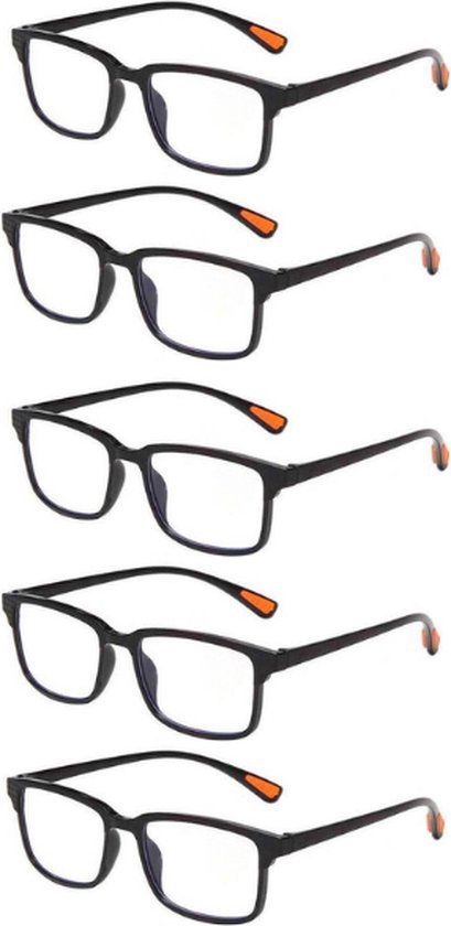 XYZ Eyewear Set van 5 Leesbrillen +2.50 - Dames - Heren - Leesbrillen - Trendy - Lees bril - Leesbril met sterkte - Voordeel - Grip - Zwart - Met sterkte +2.50
