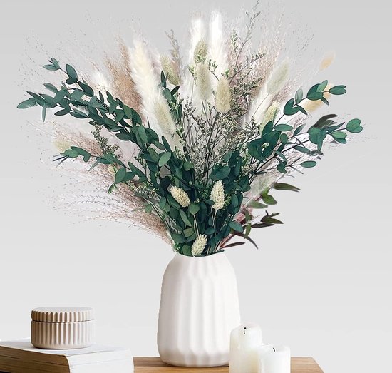 Gedroogd Pampasgras,Natuurlijke Gedroogde Bloemen Deco DIY Vaas voor Pampas Gras Gedroogd Boeket, Ideaal voor Boho Woonkamer Slaapkamer en Vazen Deco (65 stuks)