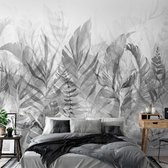 Fotobehangkoning - Behang - Vliesbehang - Fotobehang  zwart-wit Bladeren - Jungle - Botanisch - 100 x 70 cm
