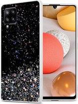 Cadorabo Hoesje geschikt voor Samsung Galaxy A42 5G / M42 5G in Zwart met Glitter - Beschermhoes van flexibel TPU silicone met fonkelende glitters Case Cover Etui