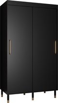 Zweefdeurkast Kledingkast met 2 schuifdeuren Garderobekast slaapkamerkast Kledingstang met planken | elegante kledingkast, glamoureuze stijl (LxHxP): 120x208x62 cm - CAPS T (Zwart, 120 cm)
