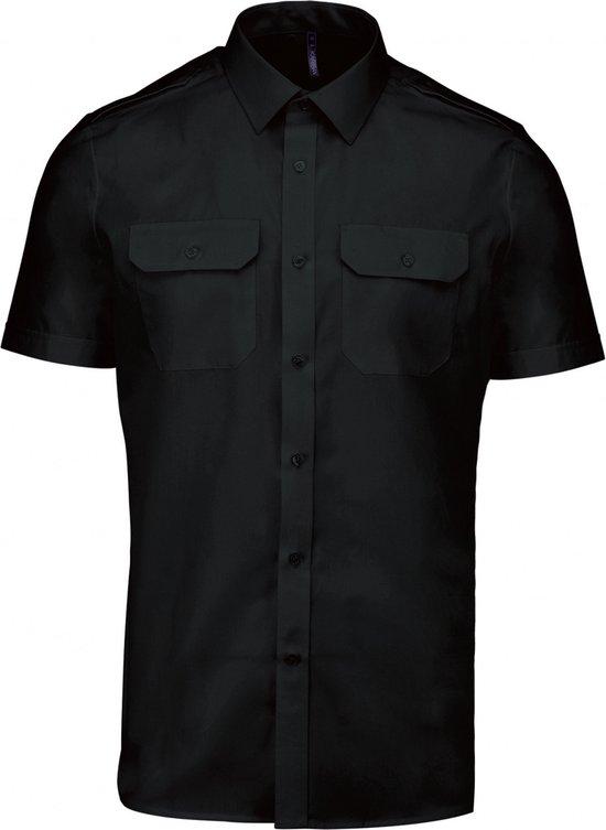 Overhemd Heren L Kariban Korte mouw Black 65% Polyester, 35% Katoen